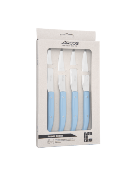 JUEGO 4 PZAS. CUCHILLO CHULETERO AZUL MICROPERLADO