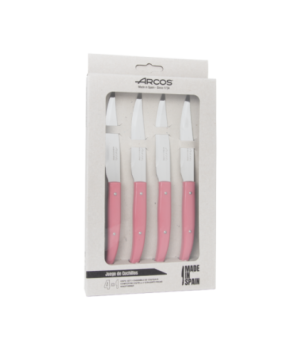JUEGO 4 PZAS. CUCHILLO CHULETERO ROSA MICROPERLADO