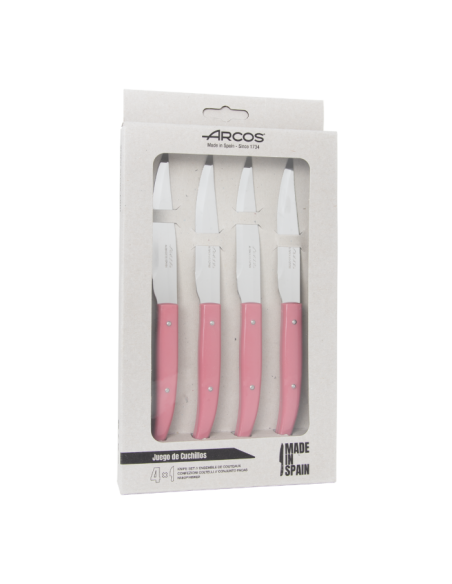 JUEGO 4 PZAS. CUCHILLO CHULETERO ROSA MICROPERLADO