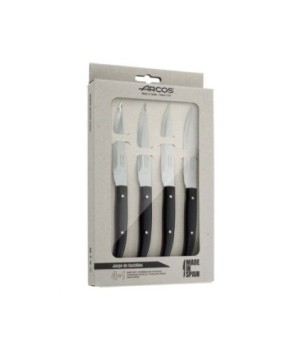 JUEGO 4 PZAS. CUCHILLO CHULETERO NEGRO MICROPERLADO