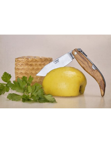 Navaja Pastora de 8cm con Mango de Madera de Olivo y Hoja de Acero Carbono.