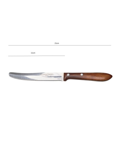 Cuchillo de mesa de hoja acero inoxidable microperlada de 110 mm y mango de Madera de haya comprimida y laminas de resina.